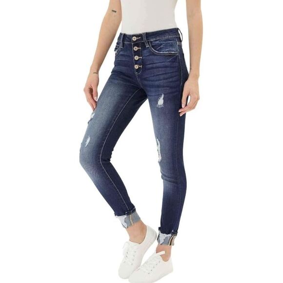 Kancan Estilo blue distressed button fly high rise jeans sz  29 - Picture 1 of 7